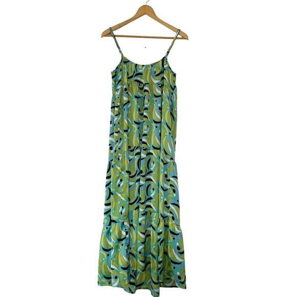 SFERA Basics Green Swirling Pattern Spaghetti Straps Max Sun Dress - Picture 1 of 7